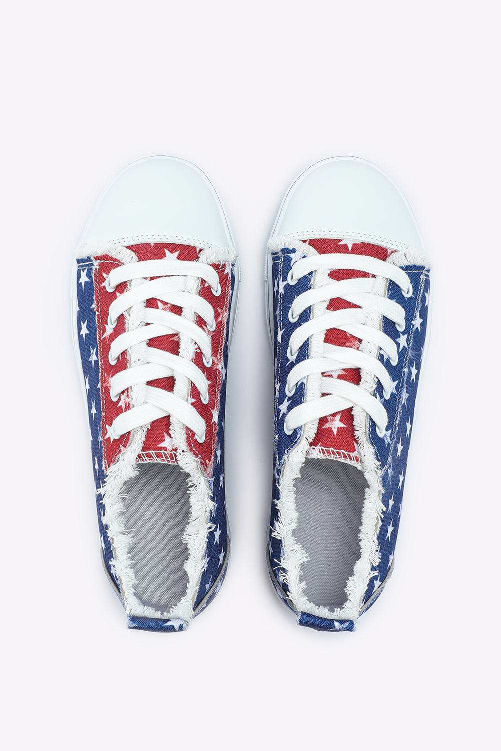 Multicolor American Flag Stars Printed Frayed Detail Lace-up Shoes - Image 2