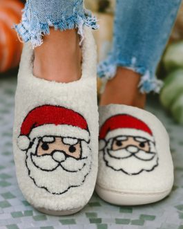 White Christmas Santa Clause Graphic Plush Slippers