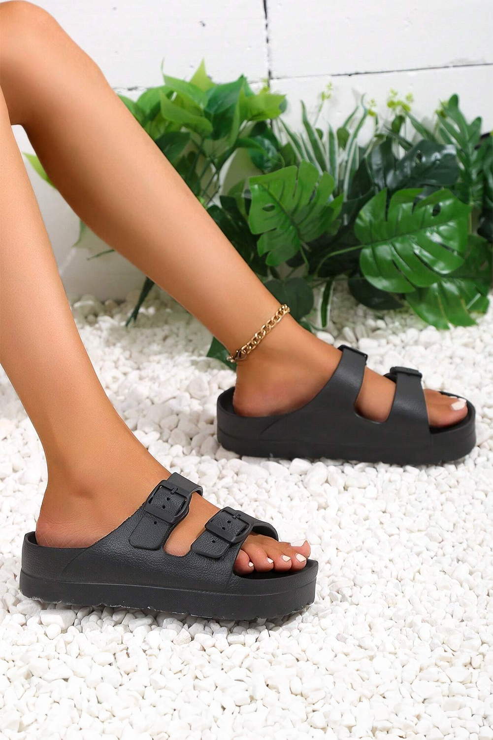 Black Double-buckle EVA Slippers - Image 6