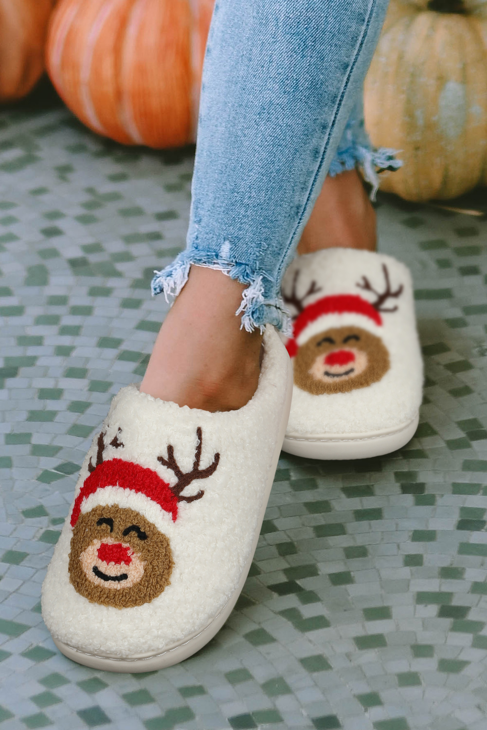 White Christmas Deer Home Indoor Plush Slippers - Image 3