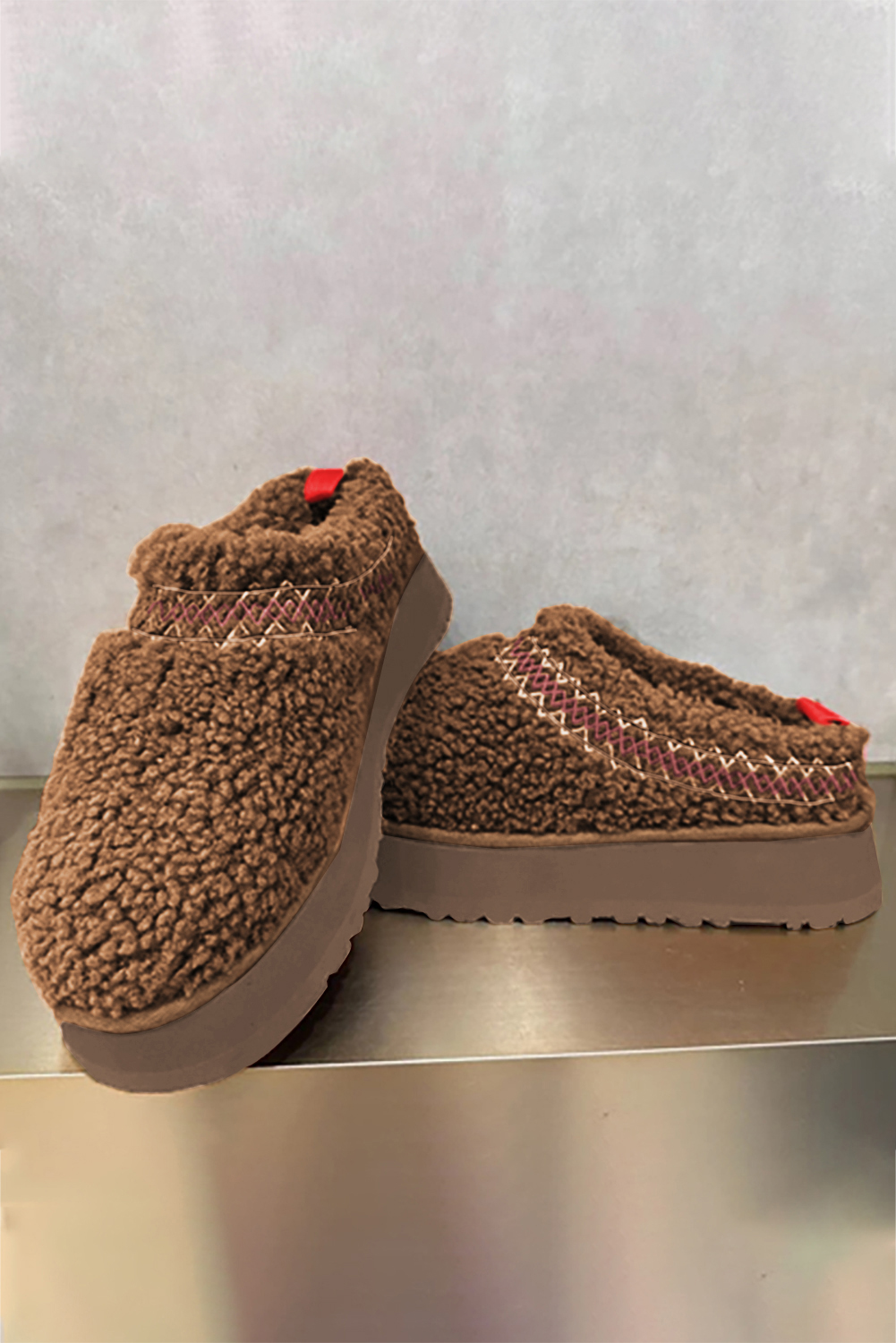 Chestnut Embroidered Sherpa Plush Thick Sole Snow Boots - Image 3