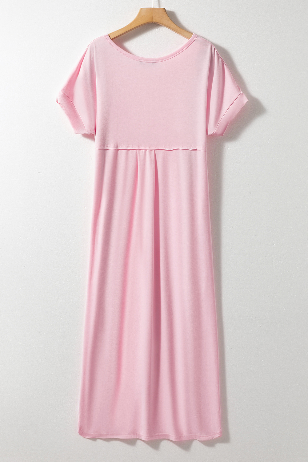 Pink V Neck Hidden Pocket Splits Maxi T-shirt Dress - Image 5