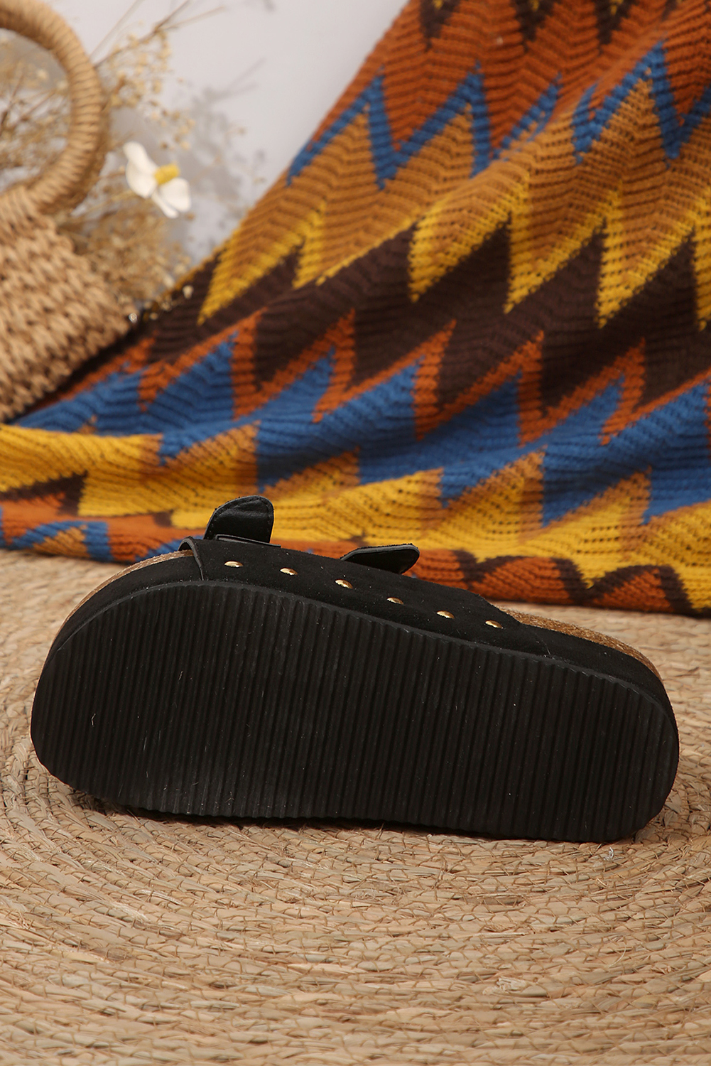 Black Suede Buckle Decor Footbed Sandal Slippers - Image 8