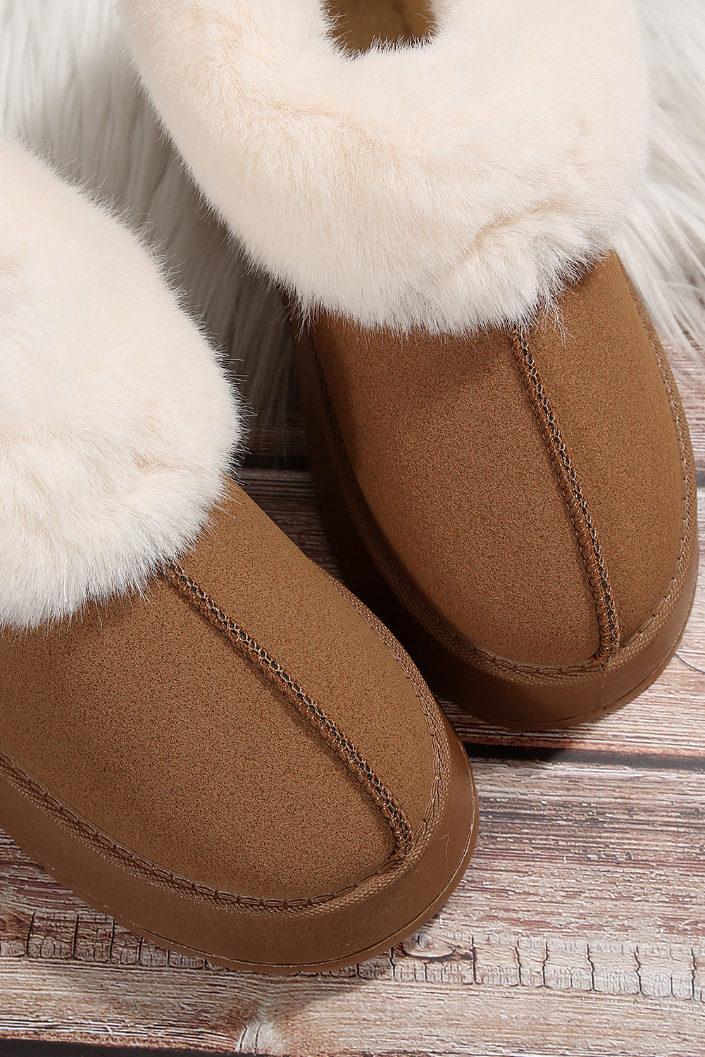 Chestnut Plush Suede Trim Thick Sole Flat Snow Boots - Image 5