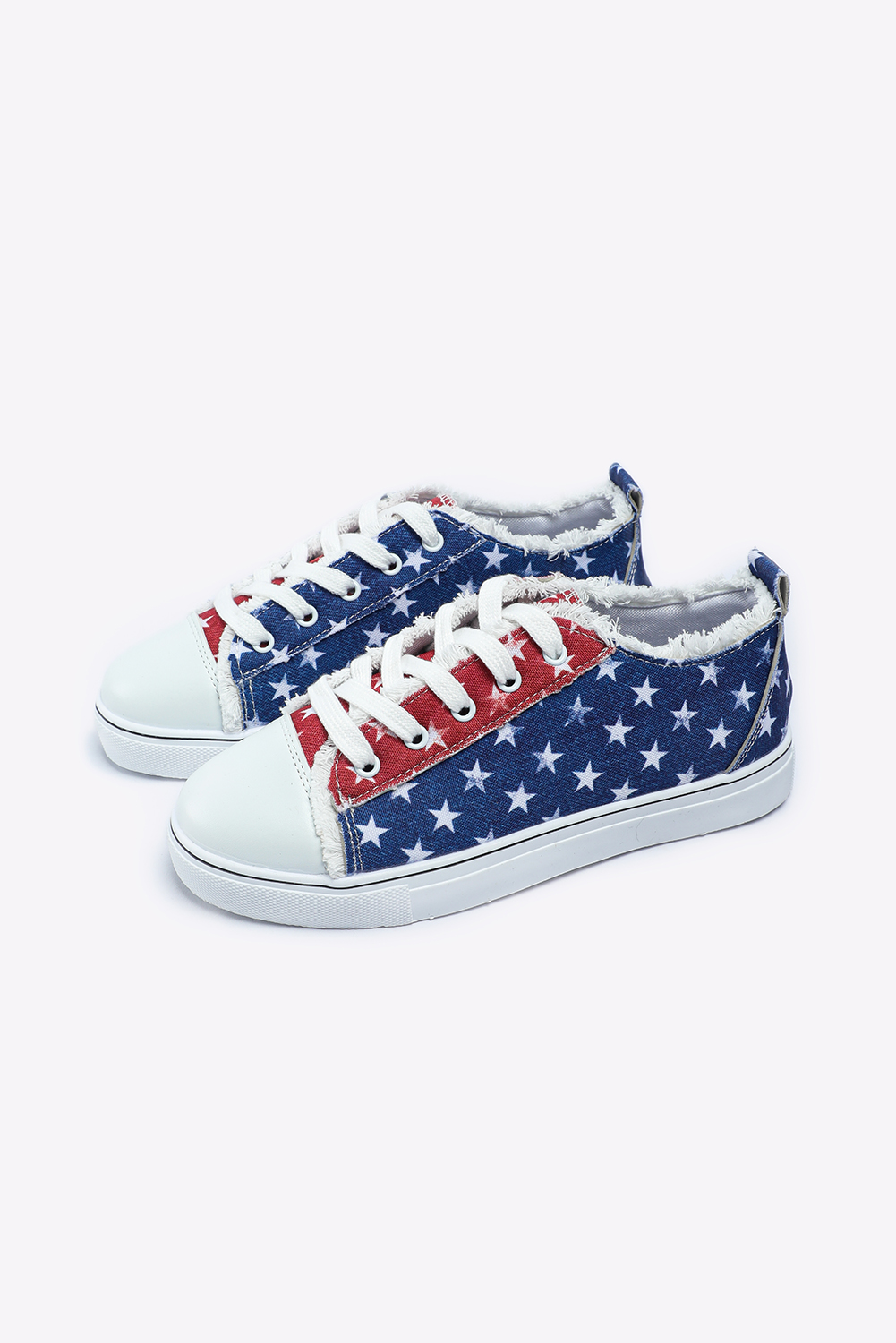 Multicolor American Flag Stars Printed Frayed Detail Lace-up Shoes - Image 3