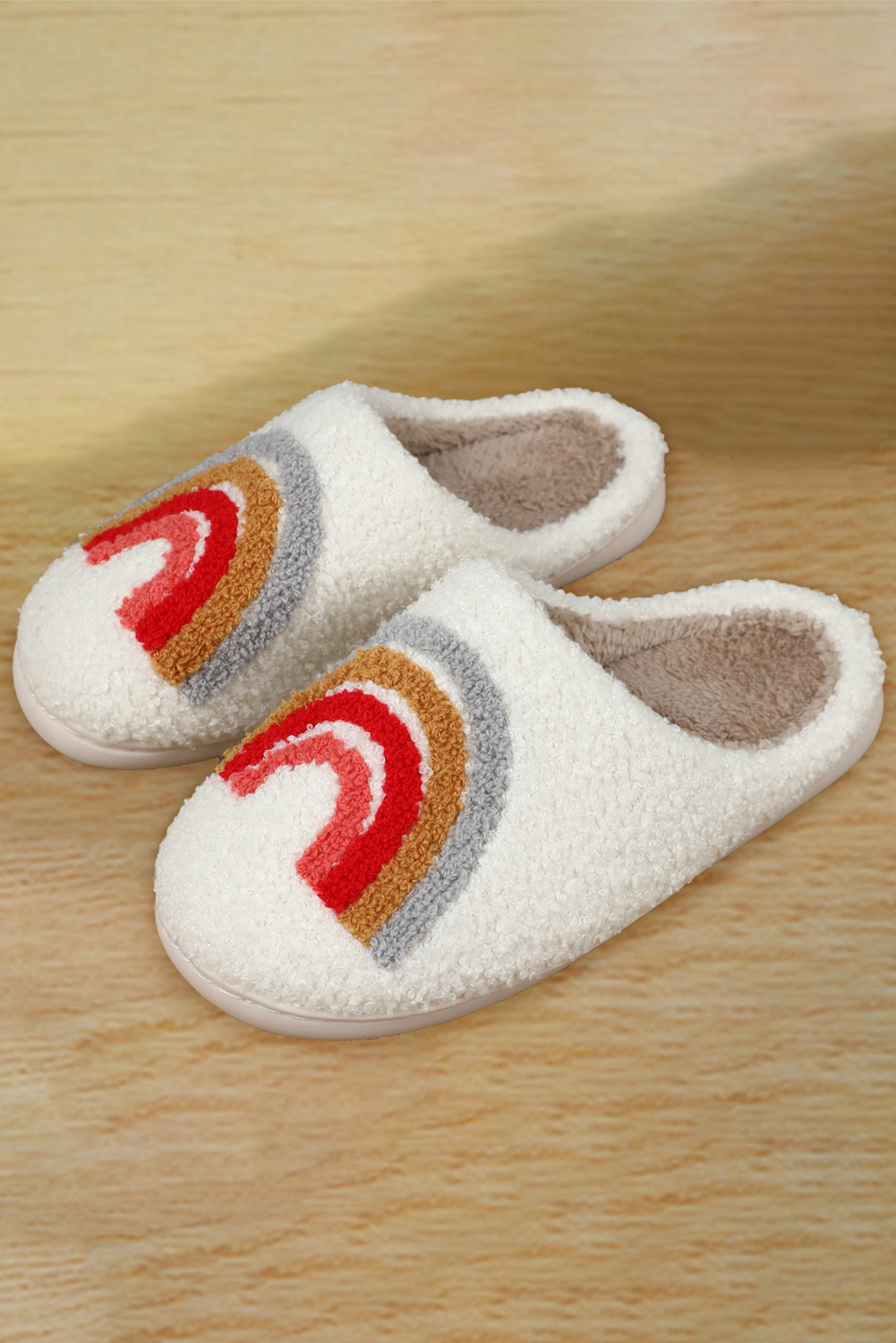 Bright White Rainbow Plush Winter Home Slippers - Image 5