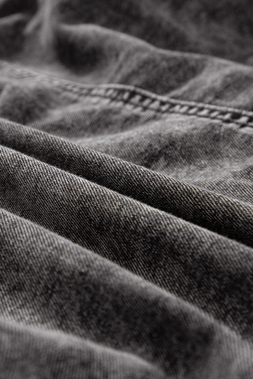 Medium Grey Mineral Wash Ruffled Short Sleeve Buttoned Denim Dress - Image 7