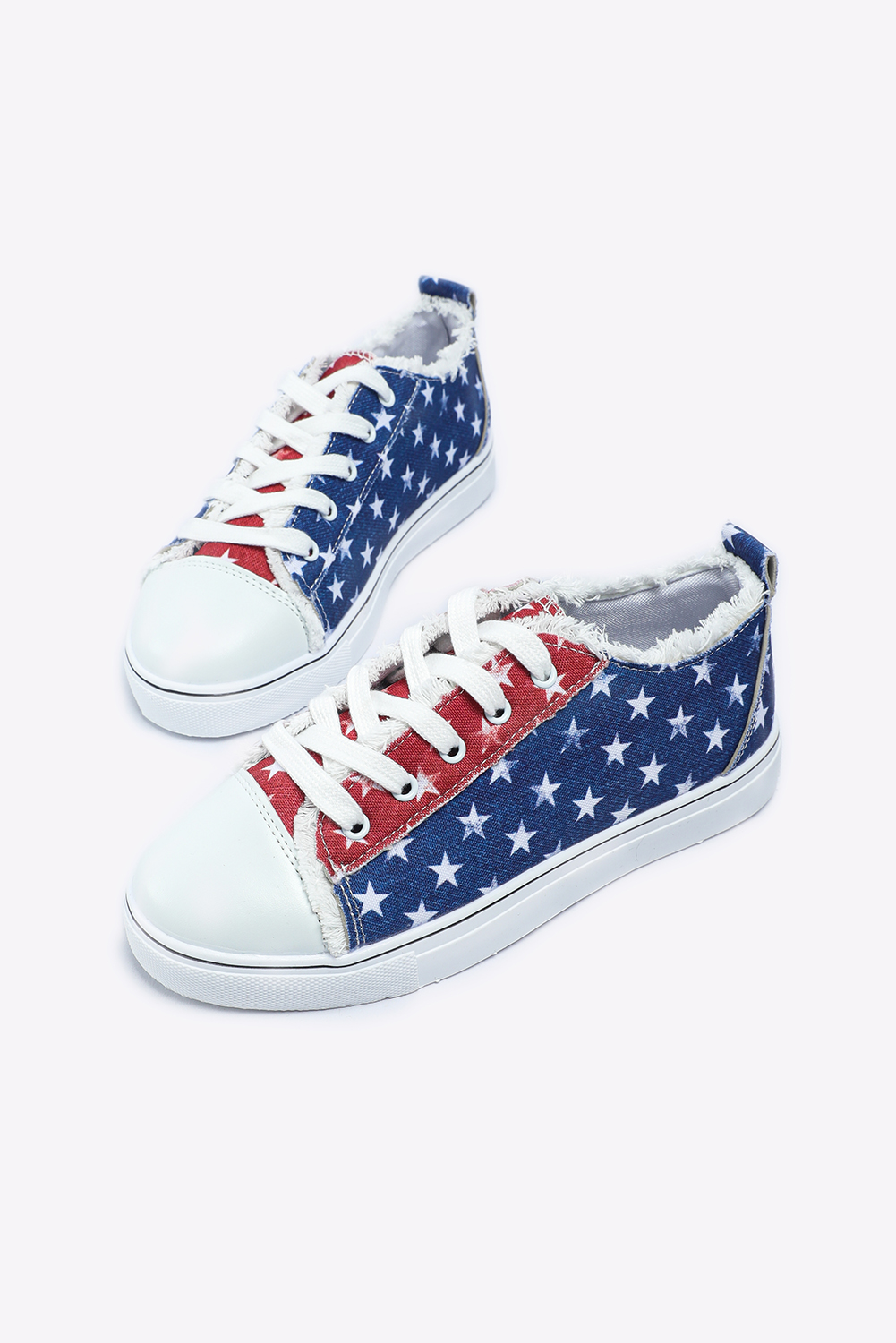 Multicolor American Flag Stars Printed Frayed Detail Lace-up Shoes - Image 4
