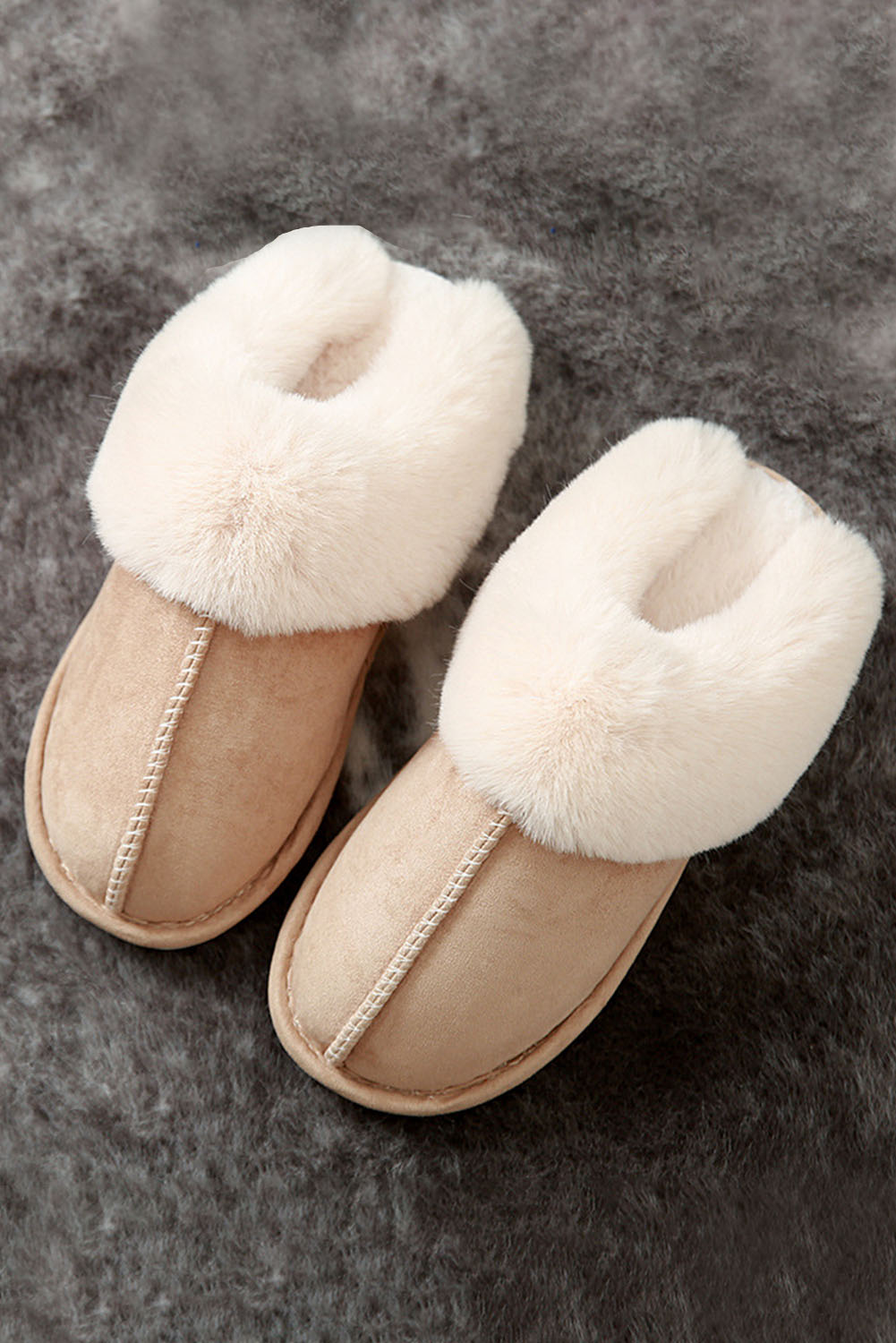 Khaki Cut and Sew Faux Suede Plush Lined Slippers - Image 4