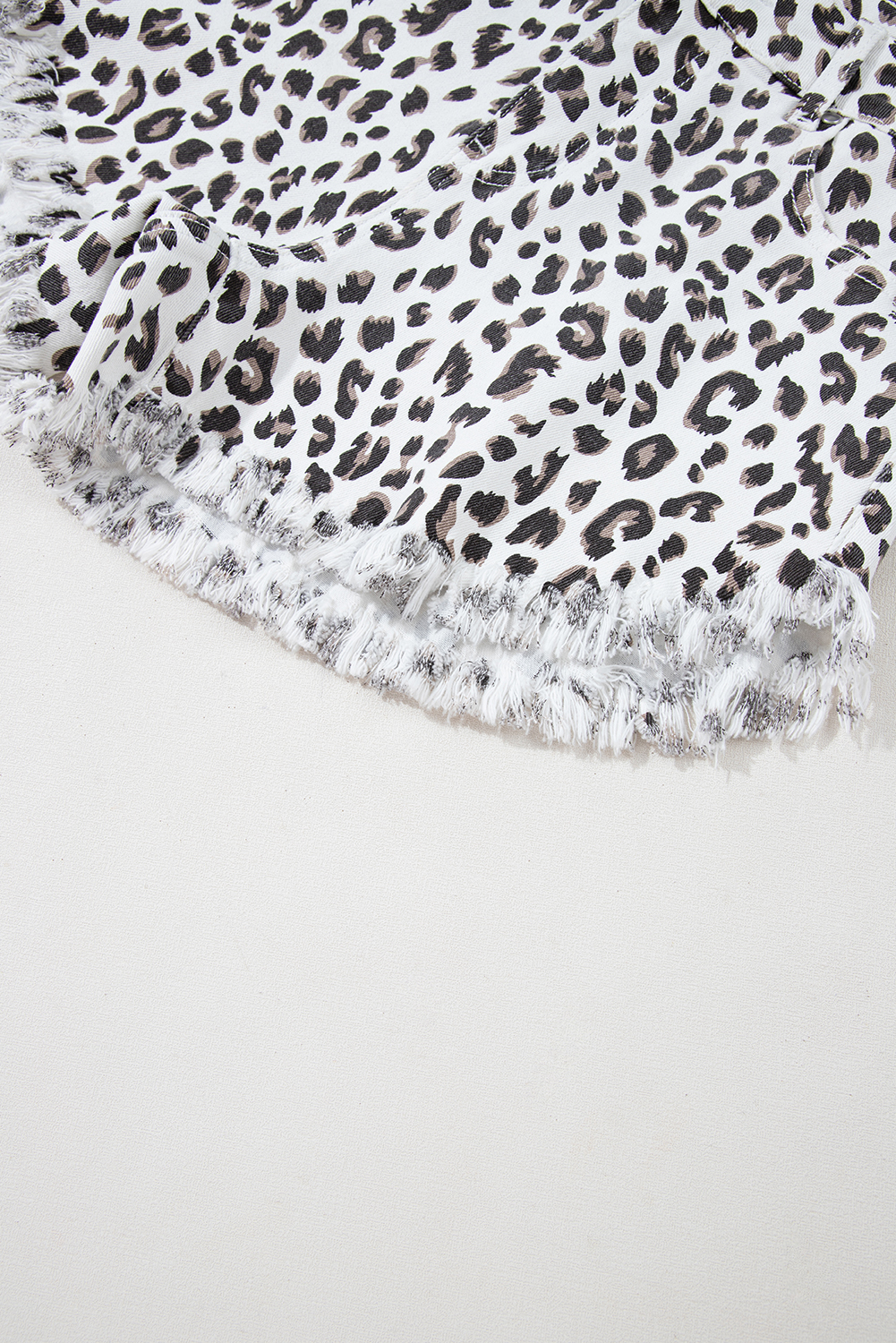 White Leopard Frayed Hem Denim Shorts - Image 6