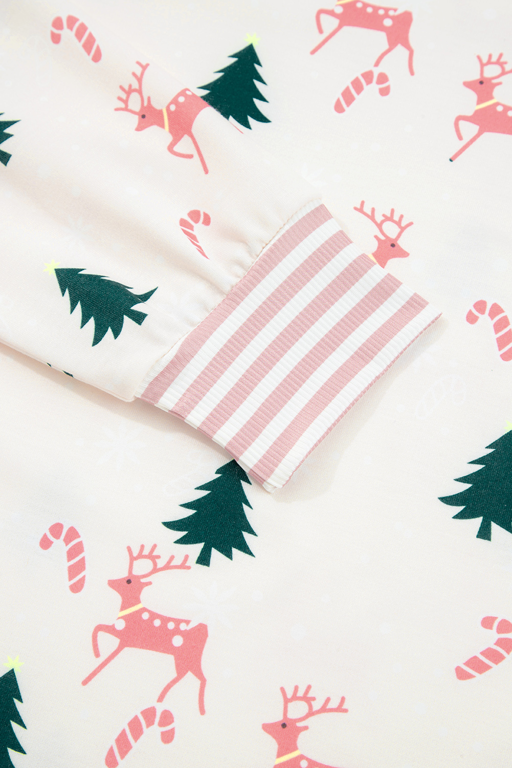Pink Bow Christmas Tree Print Contrast Striped Banding 2pcs Lounge Set - Image 7
