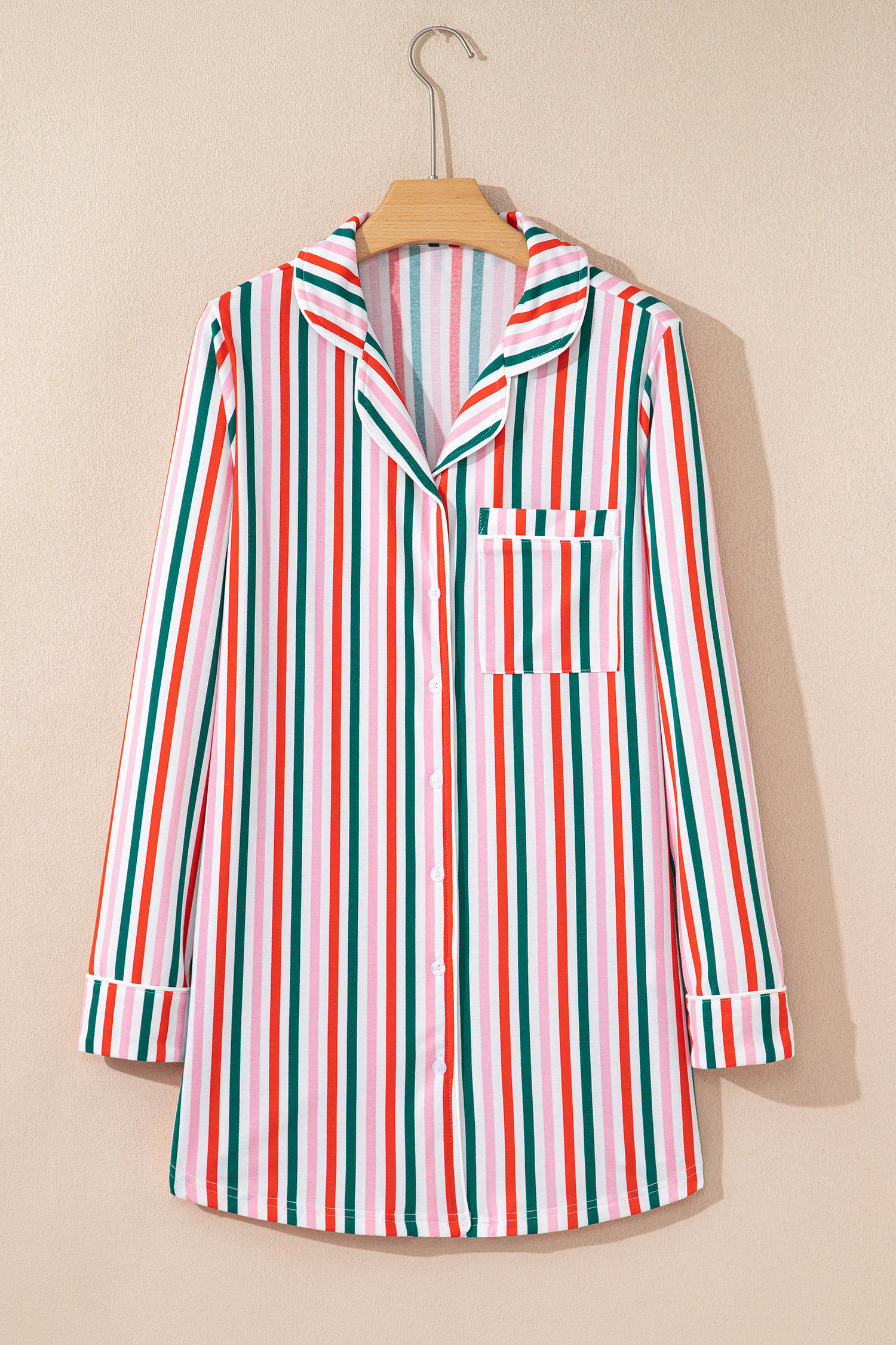 Pink Stripe Christmas Long Sleeve Shirt Style Lounge Dress - Image 7