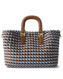 Soft Leather Woven Shoulder Bag Large Fashion Tote Bag Women Top Handle Handbags 2 Pcs Set Luxury Design Crossbody Bag