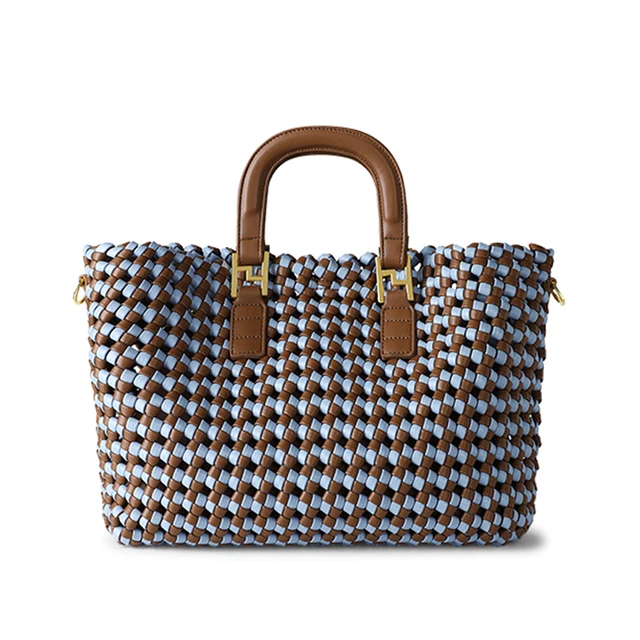 Soft Leather Woven Shoulder Bag Large Fashion Tote Bag Women Top Handle Handbags 2 Pcs Set Luxury Design Crossbody Bag