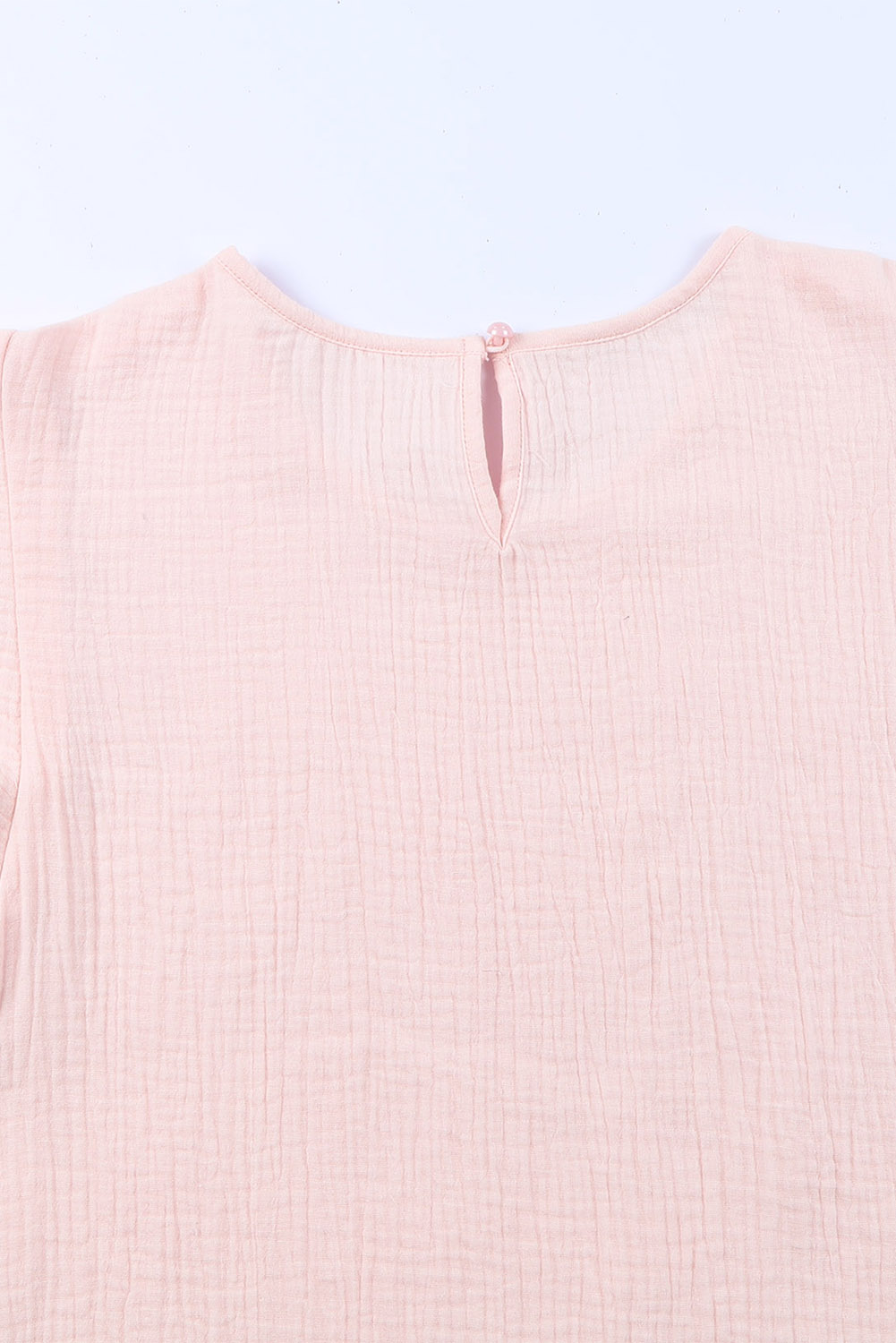 Pink Textured Tiered Ruffled Short Sleeve Blouse - Image 7