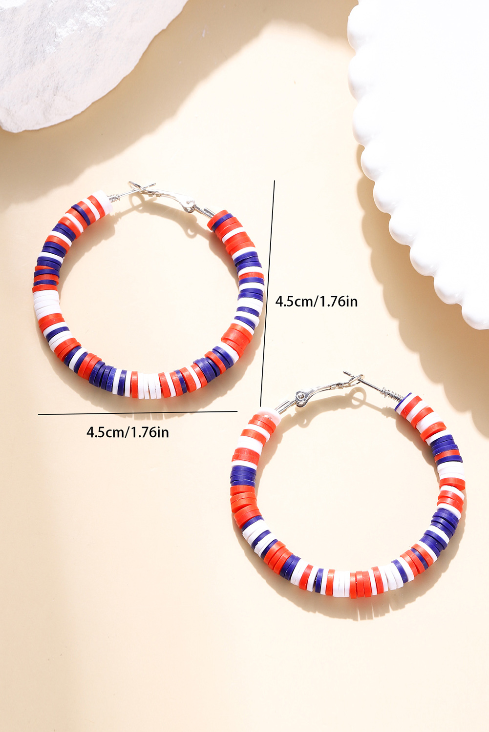 Fiery Red Patriotic Multicolored Bead Hoop Earrings - Image 4