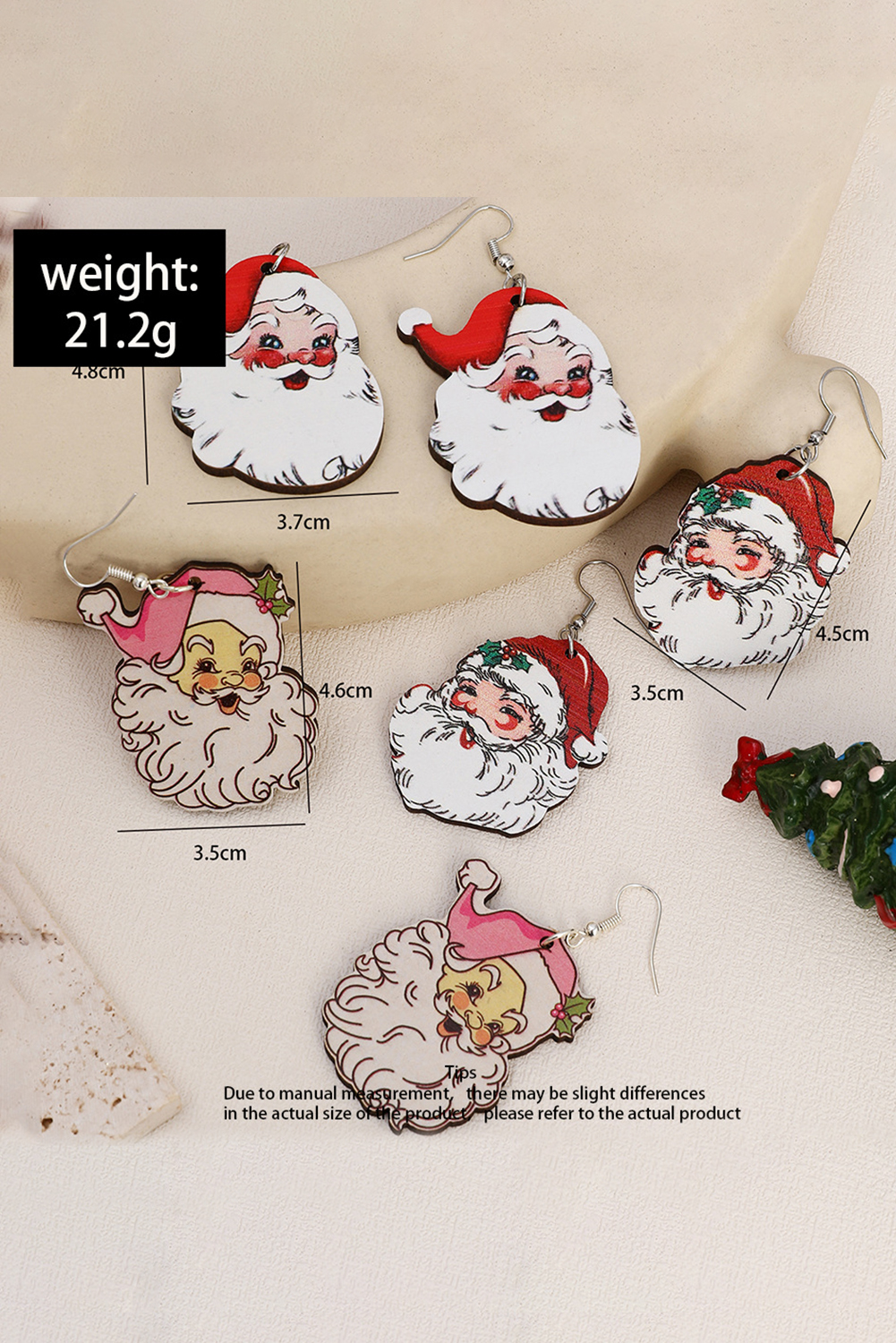 White 3 Pairs Christmas Santa Clause Pendant Hook Earrings - Image 6