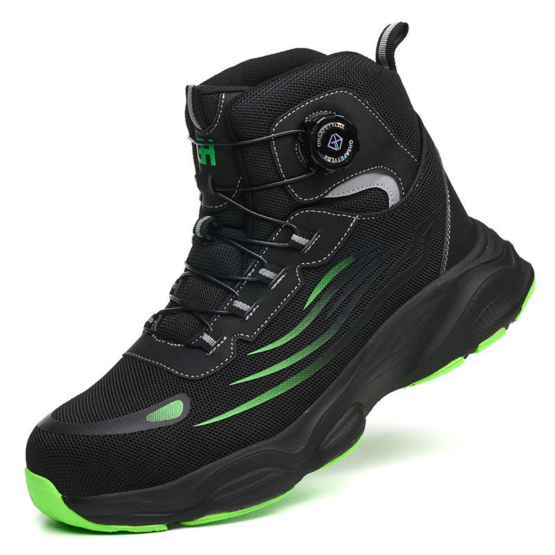 Safety Work Shoes for Men Summer Mesh Breathable Anti-Slip Rotating Buckle No-Tie Labor Protection Shoe - Image 4