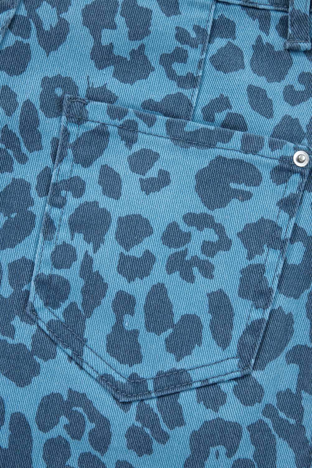 Sky Blue Leopard Print Straight Loose Jeans - Image 6