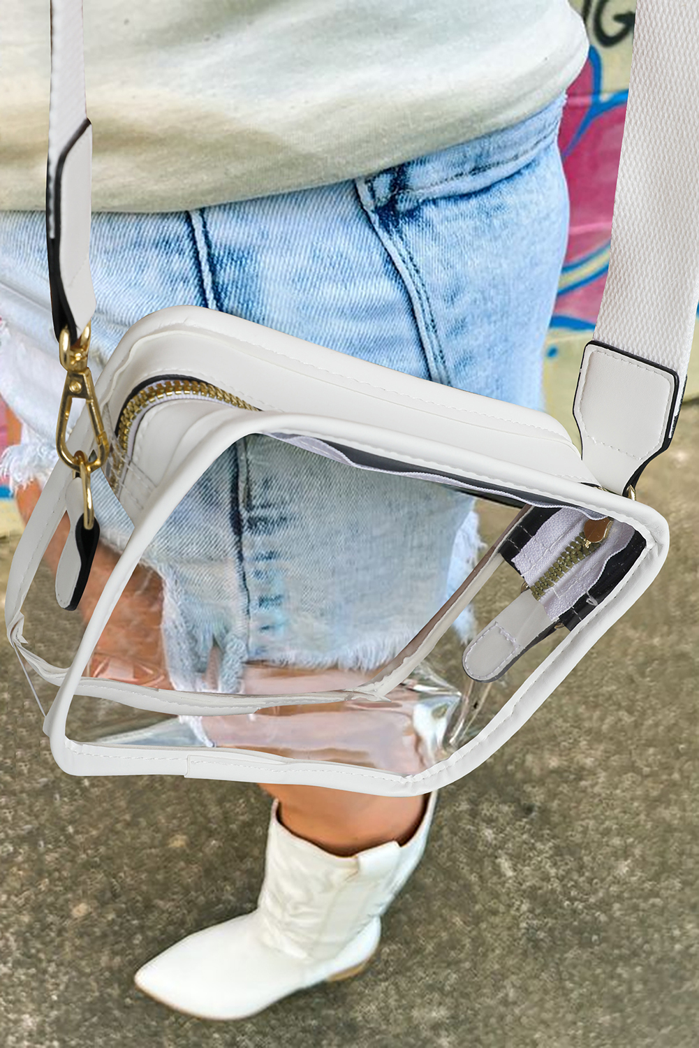 White Clear PVC Leather Strap Crossbody Bag - Image 5