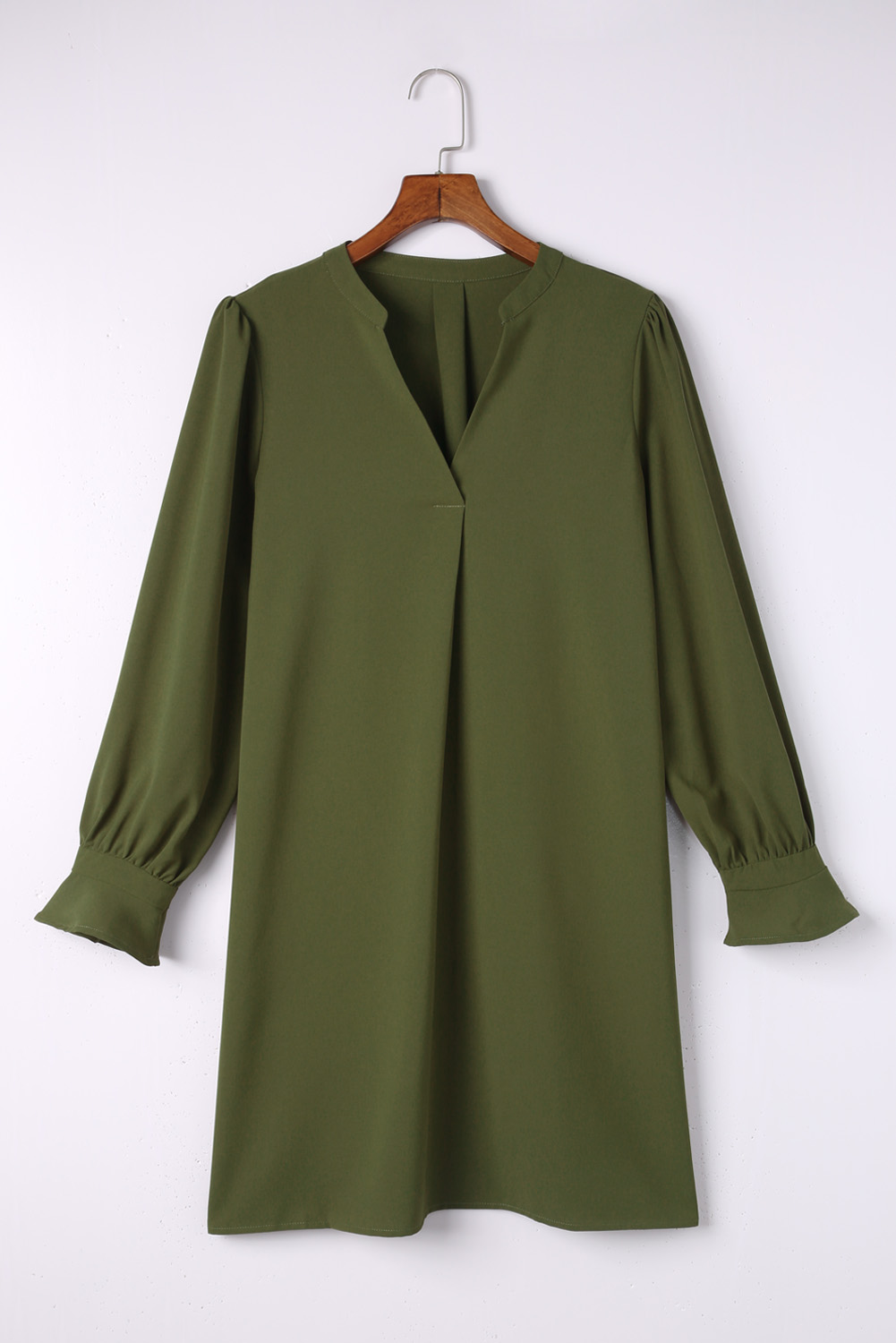 Green Split V Neck Ruffled Sleeves Shirt Dress - Image 6