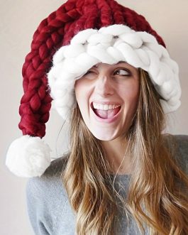 Dearlove Red Dahlia Color Block Pom Pom Decor Chunky Knitted Christmas Hat