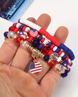 Fiery Red Flag Day Beaded Multilayered Bracelet