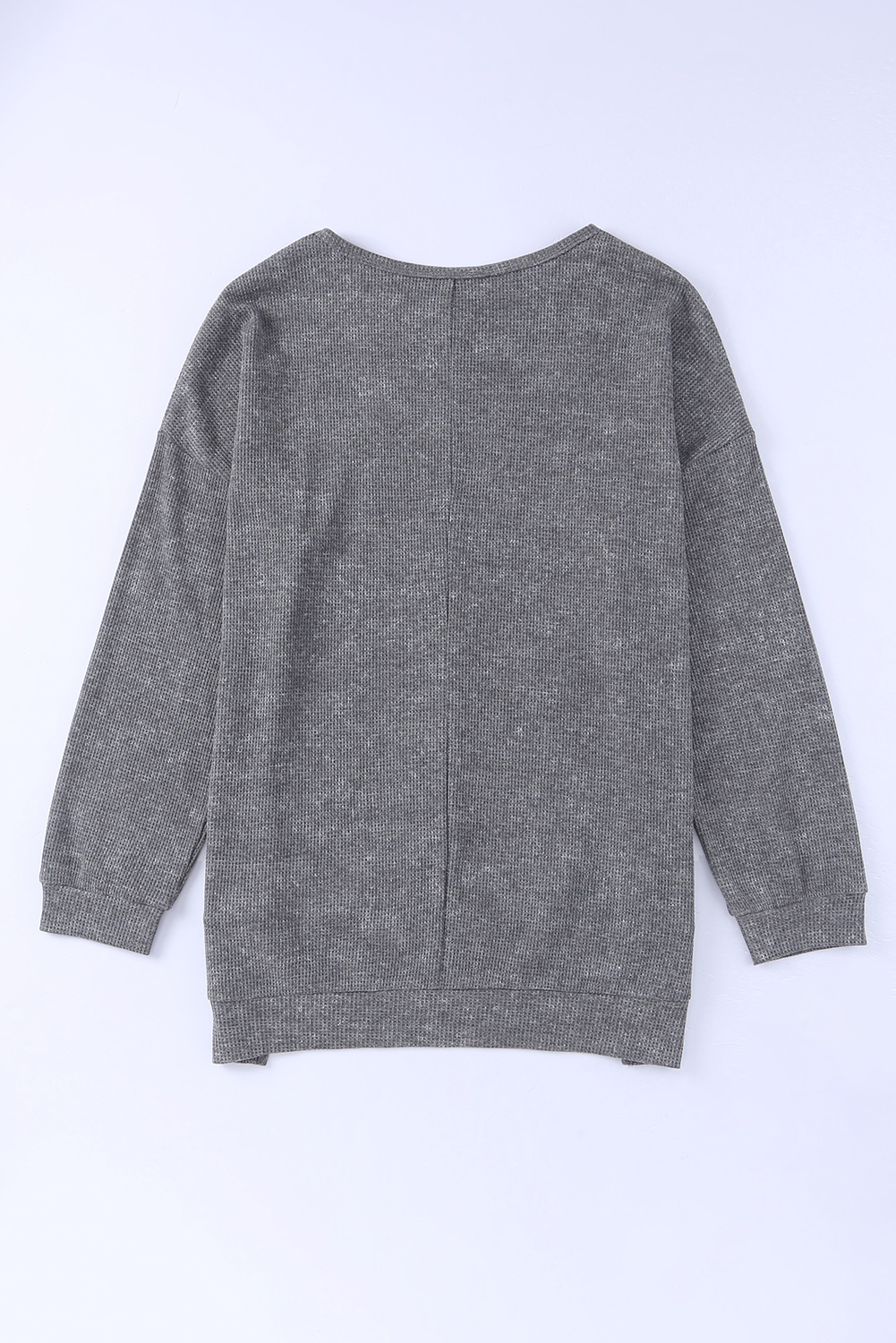 Gray Waffle Knit Side Slit Pullover Top - Image 8