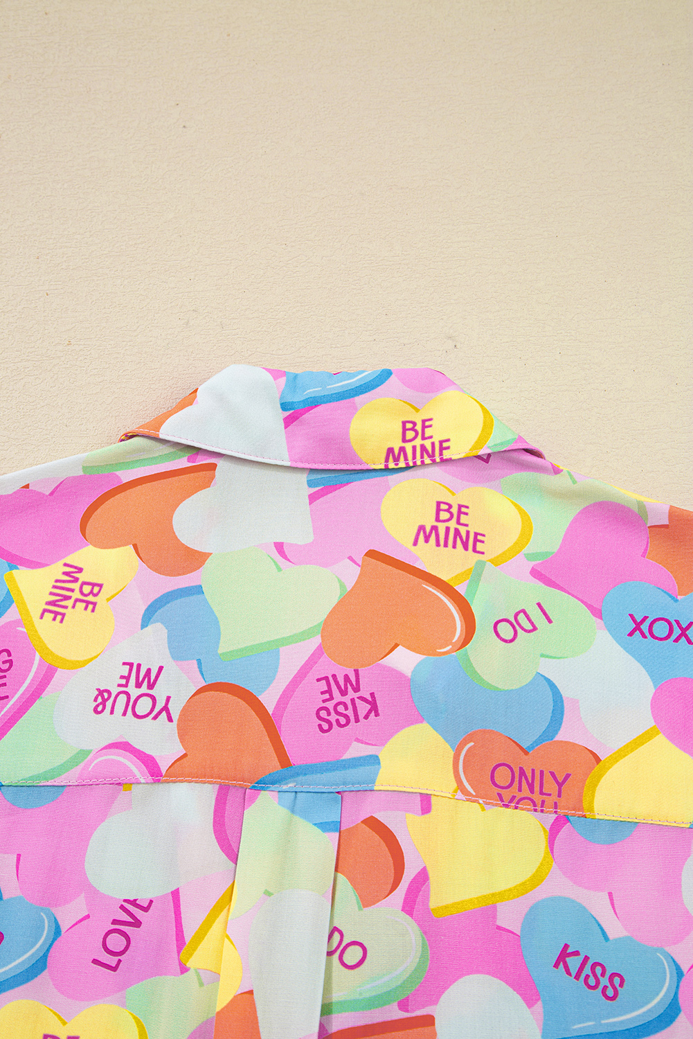 Pink Valentines Candy Heart V Neck Collared Tunic Shirt and Shorts 2pcs Pajama Set - Image 4