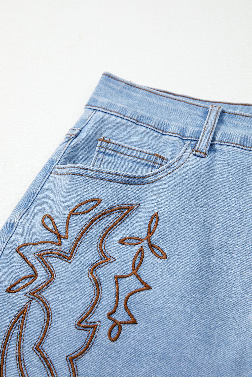 Beau Blue Western Embroidered Denim Mini Skirt - Image 8