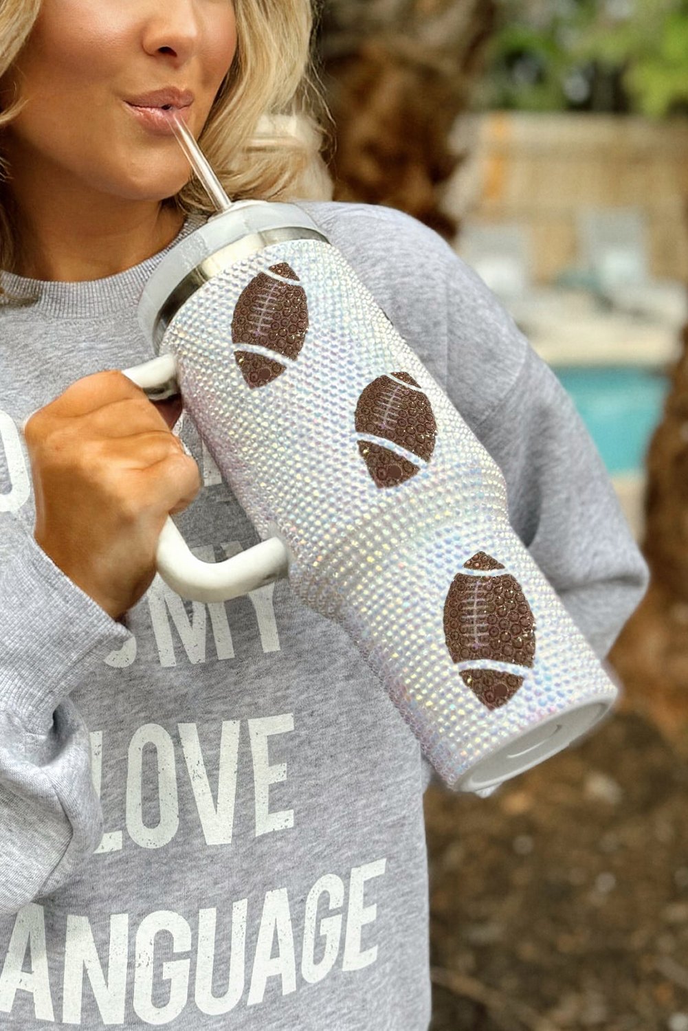 White Game Day Rugby Football 40oz Tumbler - Image 2