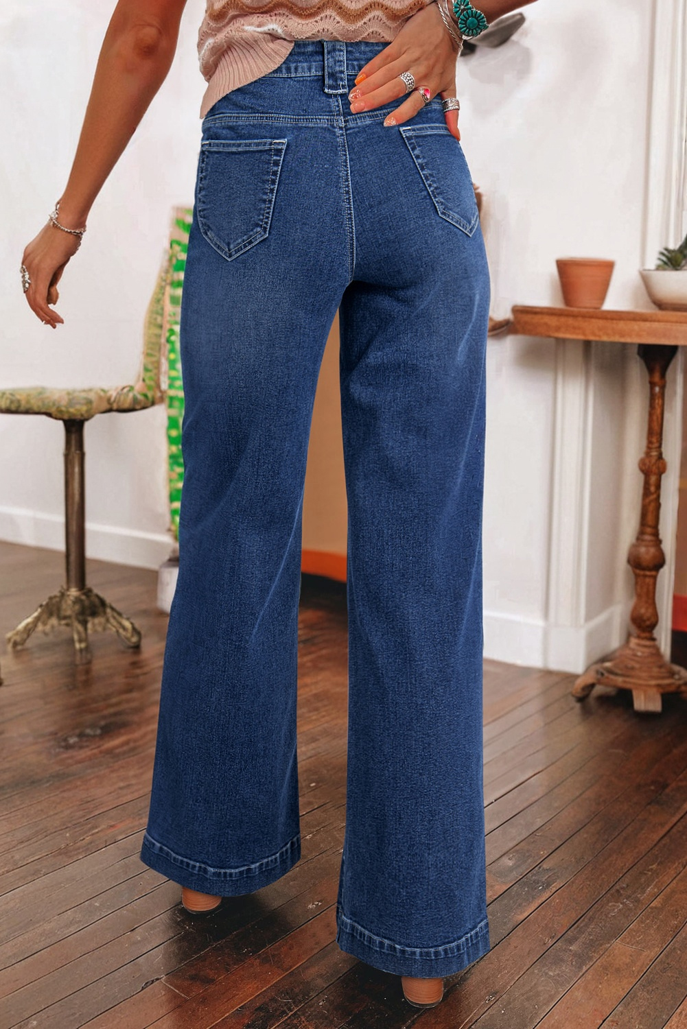 Sail Blue Wide Leg Pocketed High Waist Jeans - Image 2