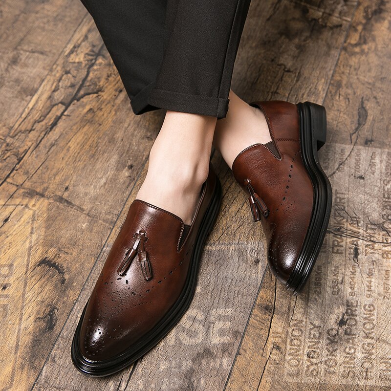 Men Dress Shoes Genuine Leather Brogue Shoes Man Business Casual Leather Oxford Shoes Dance Party Wedding Formal Shoes Male - Image 4