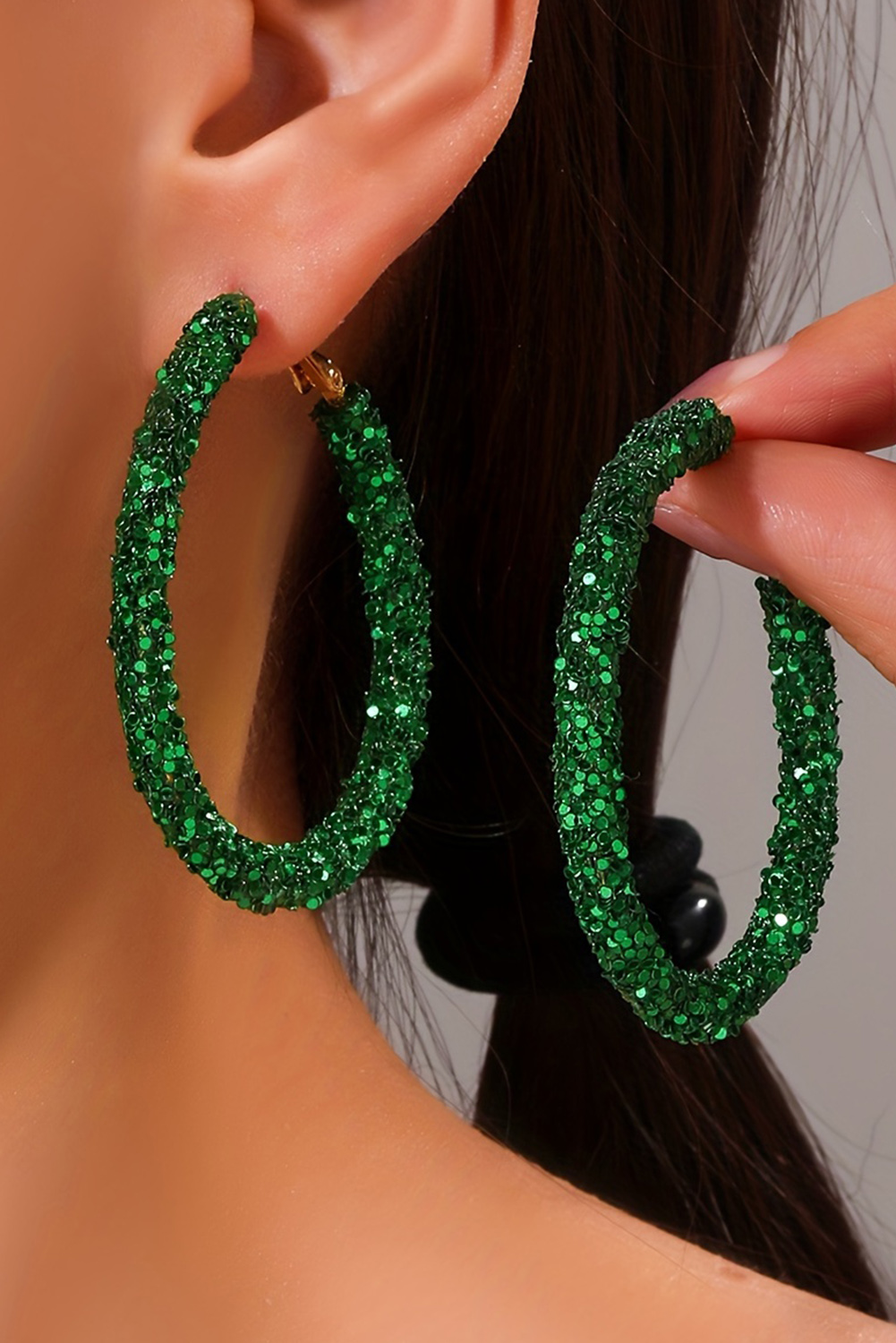 Dark Green St. Patricks Fashion Daring Sequin Loop Earrings - Image 3