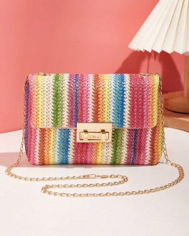Multicolour Bohemian Woven Gold Chain Shoulder Bag