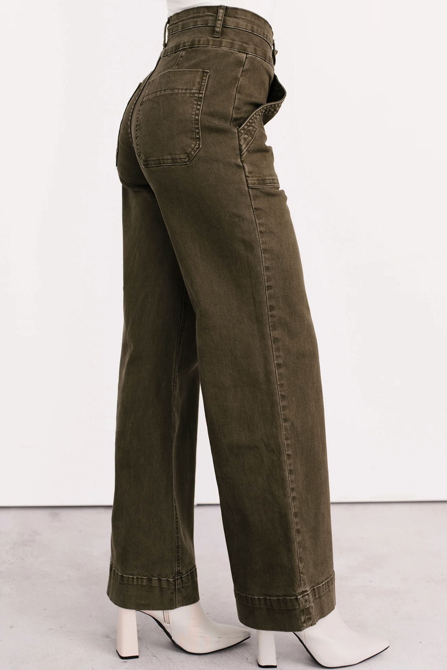 Jungle Green Double Waistband Loose Straight Jeans - Image 2