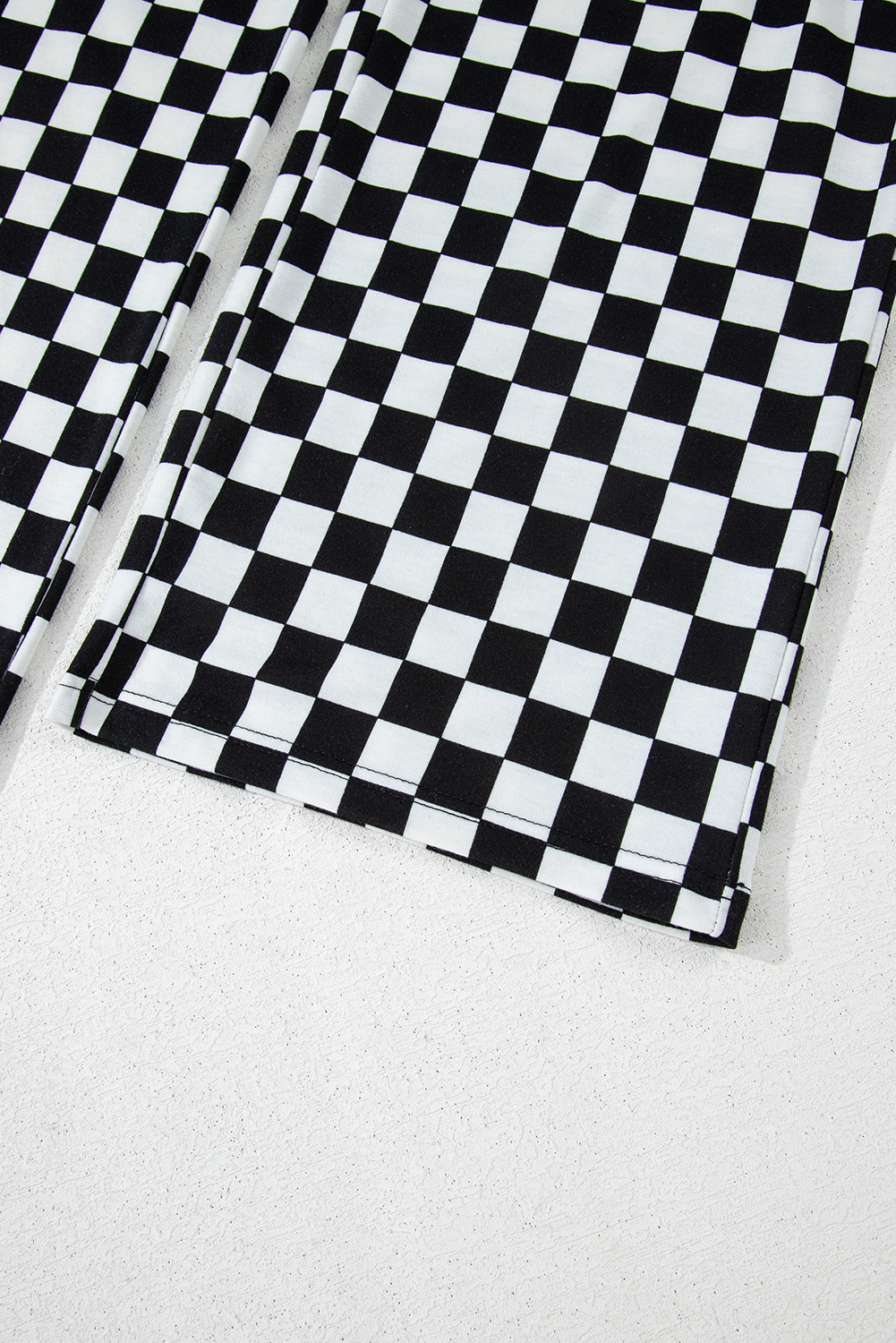 Black Checkered Print Long Sleeve Top and Pants Lounge Set - Image 6