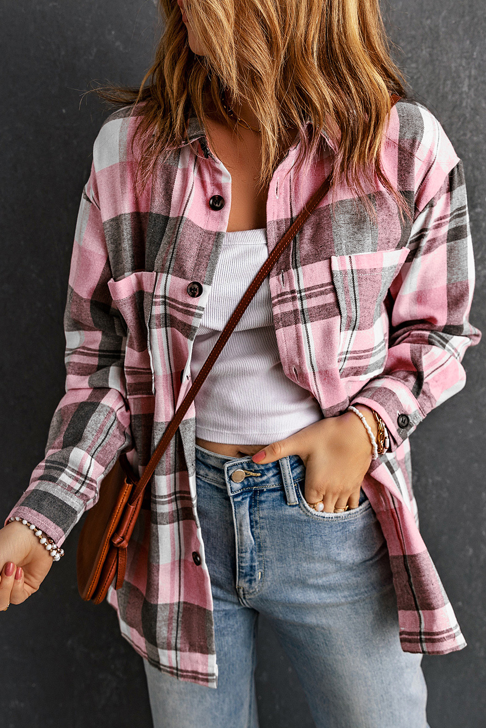 Pink Plaid Button Up Patch Pocket Shirt - Image 4
