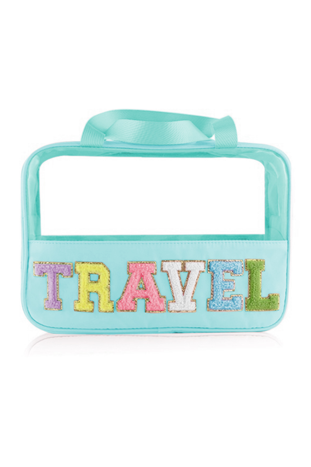 Mint Green TRAVEL Chenille Letter Clear PVC Makeup Bag - Image 6