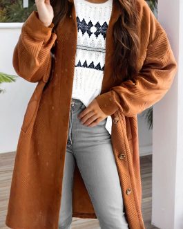 Gold Flame Textured Collared Drop Shoulder Buttoned Front Duster Coat