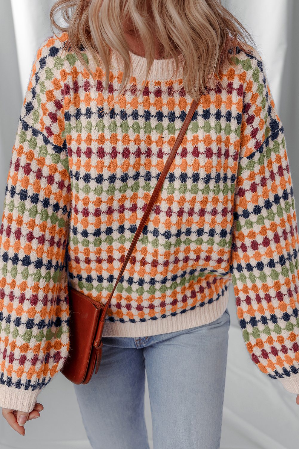 Multicolour Dotty Striped Pattern Knit Drop Shoulder Sweater - Image 7