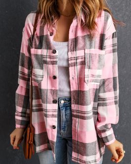 Pink Plaid Button Up Patch Pocket Shirt