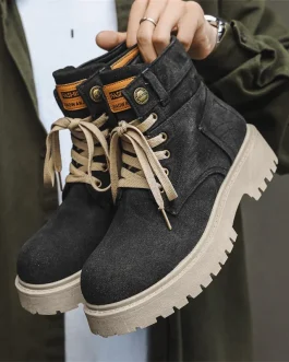 Cowboy boots new autumn thick soled Martin boots fashionable retro washed high top big toe shoes for men