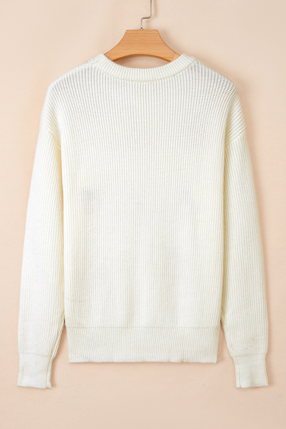 Beige Pumpkin Embroidered Ribbed Thanksgiving Halloween Holiday Sweater - Image 5