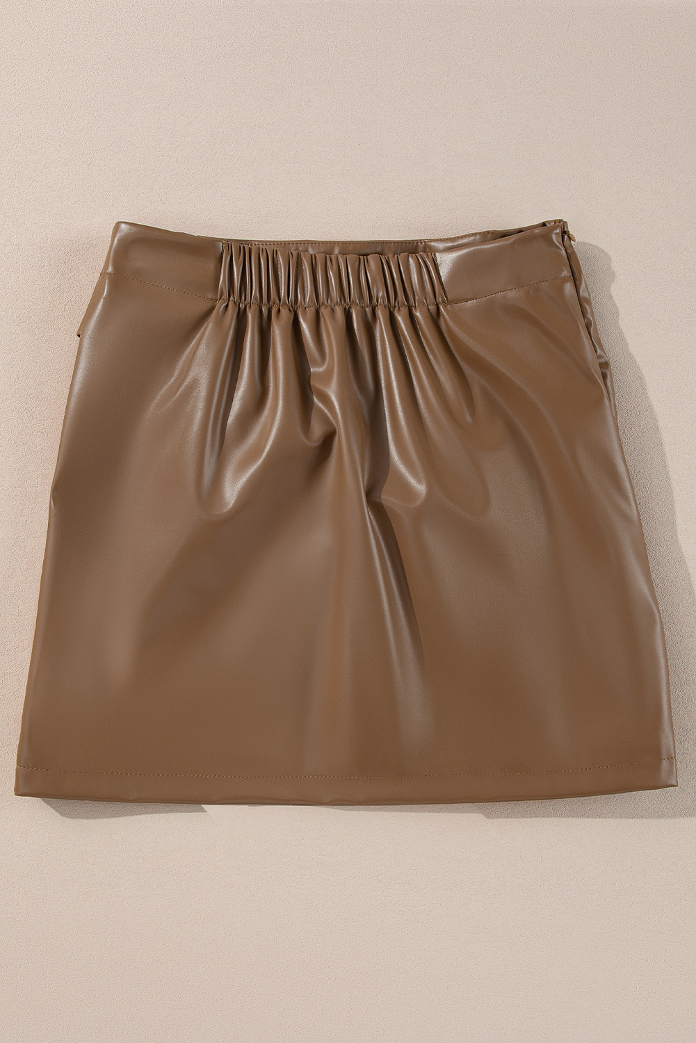 Coffee Bowknot Faux Leather Mini Skirt - Image 5
