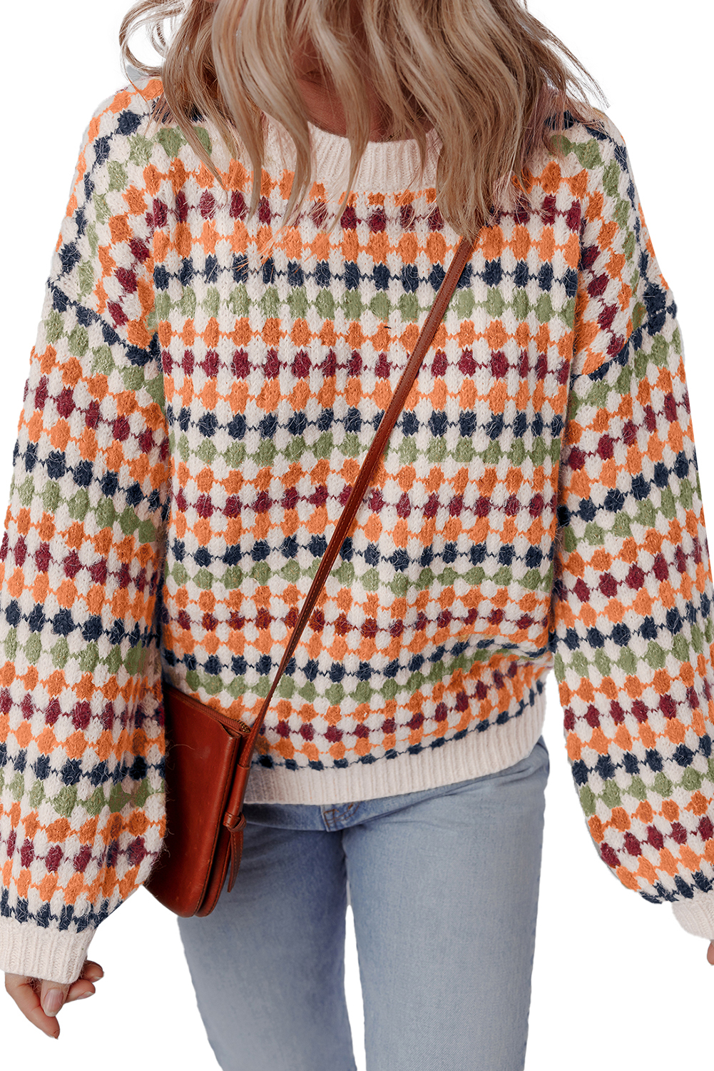 Multicolour Dotty Striped Pattern Knit Drop Shoulder Sweater - Image 9