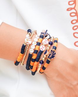Russet Orange 7pcs Game Day Football Stackable Bracelet Set