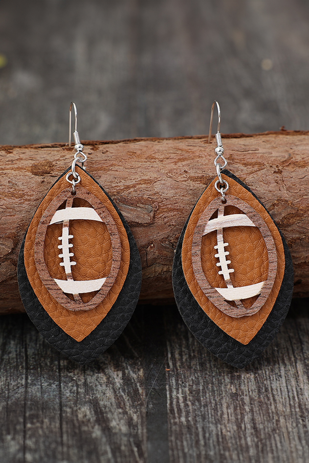 Chestnut Rugby Football Shape PU Leather Drop Earrings - Image 2