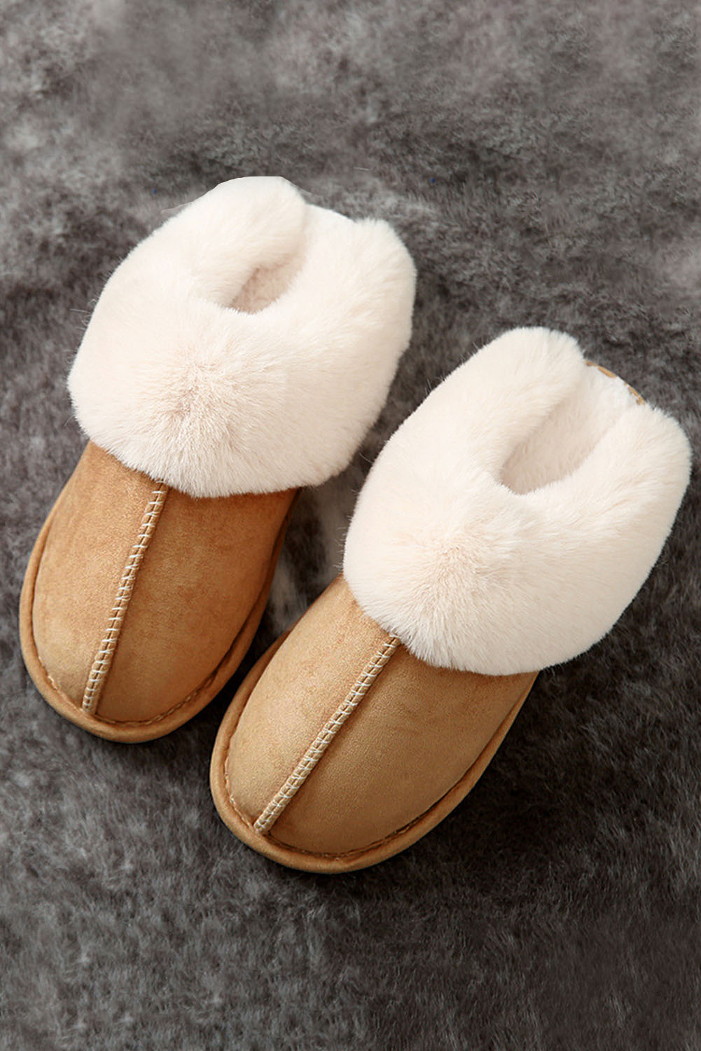 Camel Plush Suede Winter Home Slippers - Image 3
