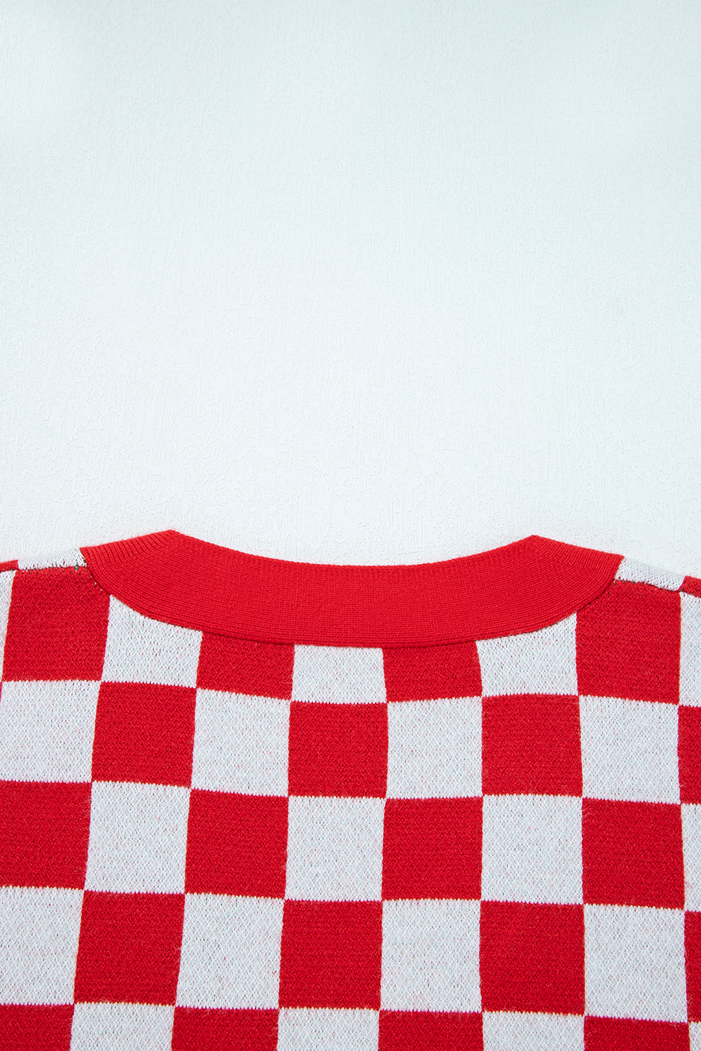 Red Checkered Christmas Tree Pattern Button V Neck Cardigan Sweater - Image 7